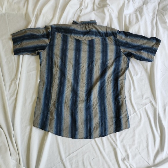 Blue and Gray Striped Western Cut‎ Short Sleeve Button Down - Picture 2 of 3